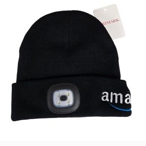 🔥4/$20 Amazon Headlamp Beanie NEW -Black -Unisex -Black -Amazon Logo -Toboggan